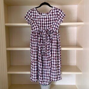 Gingham Floral Milkmaid Dress Vintage Girls 14/Womens XS Bow Front Tie